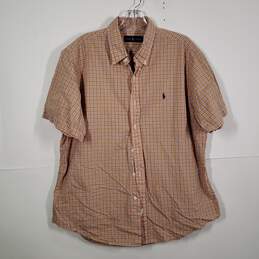 Mens Plaid Regular Fit Short Sleeve Collared Button-Up Shirt Size XL
