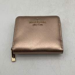 NWT Womens Rose Gold Leather Card Holder Classic Zip-Around Wallet