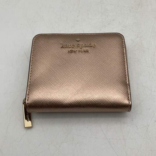 NWT Womens Rose Gold Leather Card Holder Classic Zip-Around Wallet image number 1