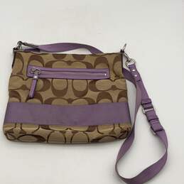 Coach Womens Purple Tan Signature Print Adjustable Strap Crossbody Bag Purse alternative image