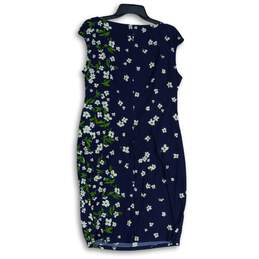 Chaps Womens Navy White Green Floral Sleeveless Ruched Sheath Dress Size XL alternative image