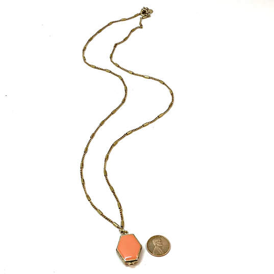 Designer J. Crew Gold-Tone Octagon Shape Orange Enamel Pendant Necklace image number 4