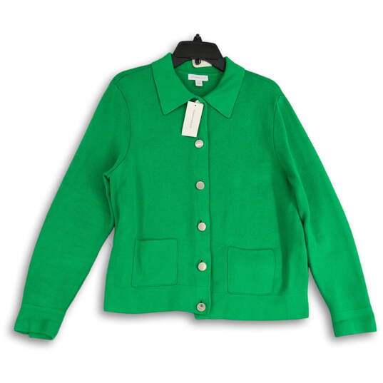 NWT Womens Green Long Sleeve Spread Collar Button Front Jacket Size Large image number 1