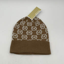 NWT Womens Brown Signature Print Knitted Cuffed Winter Beanie Hat One Size