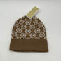 NWT Womens Brown Signature Print Knitted Cuffed Winter Beanie Hat One Size image number 1