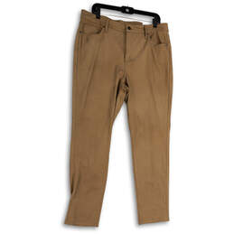 Womens Brown Flat Front Pockets Stretch Skinny Leg Ankle Pants Size 14R