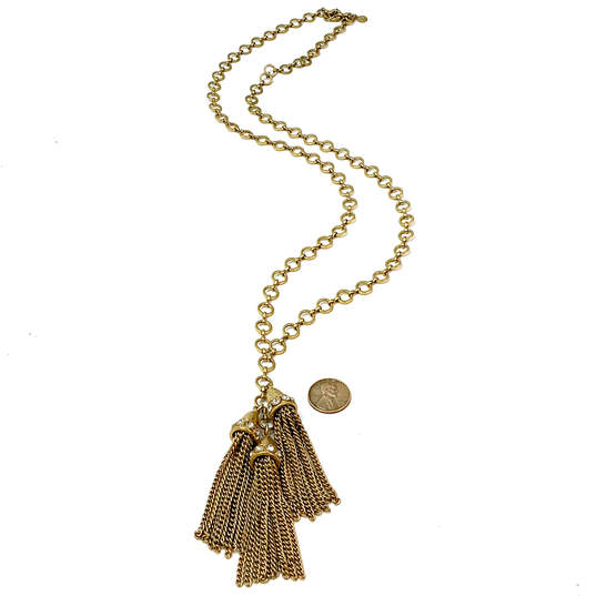 Designer J. Crew Gold-Tone Link Chain Rhinestone Tassel Pendant Necklace image number 4