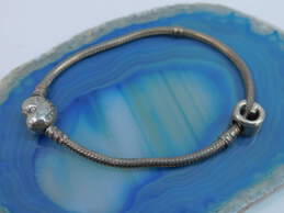 Pandora Sterling Silver Heart Clasp Bracelet & G Initial Charm 18.0g