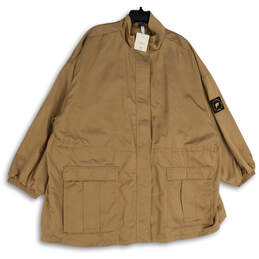 NWT Womens Brown Long Sleeve Mock Neck Full-Zip Utility Jacket Size 4X