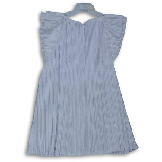 Womens Blue Ruffled Pleated Round Neck Short Sleeve Mini Dress Size XL image number 2