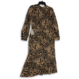 NWT Womens Black Tan Zebra Print Long Sleeve Round Neck Sheath Dress Sz S alternative image