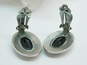 Vintage Whiting & Davis Co Silvertone Faceted Hematite Brushed Oval Clip On Earrings 12.8g image number 7