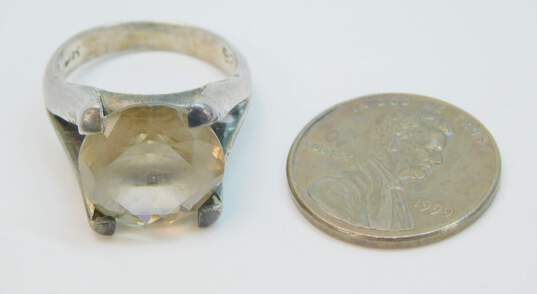 Vintage Taxco Mexico 925 Modernist Faceted Smoky Quartz Solitaire Statement Ring 5.7g image number 4
