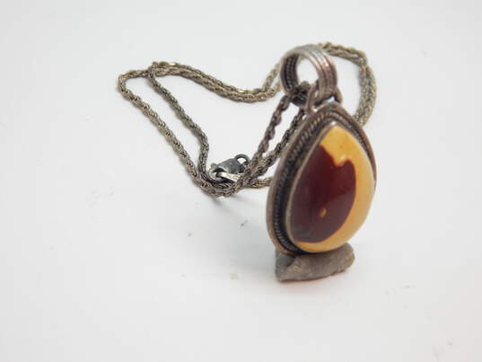 Artisan 925 Mookaite Cabochon Teardrop Pendant Necklace & Braided Dome Band Ring 17.8g image number 3