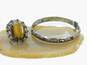 Taxco Sterling Silver Shadowbox Hinged Bangle Bracelet & Tiger's Eye Ring 16.0g image number 1