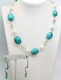 Artisan Sterling Silver Howlite & Pearl Necklace & Earrings 59.1g image number 1