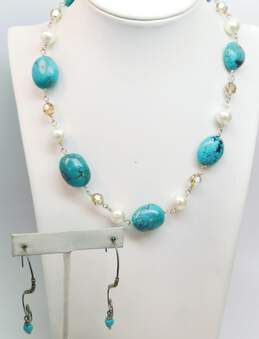 Artisan Sterling Silver Howlite & Pearl Necklace & Earrings 59.1g