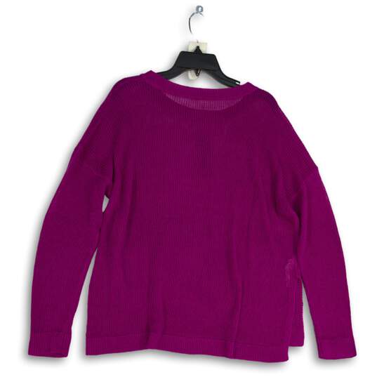 NWT Eileen Fisher Womens Purple Round Neck Long Sleeve Pullover Sweater Size L image number 2