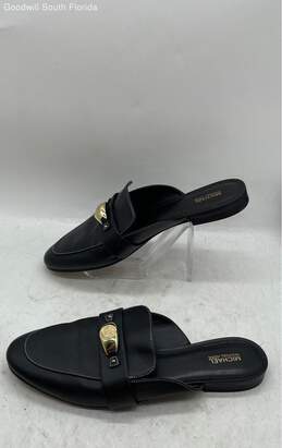 Michael Kors Womens MK Plate Black Leather Slip-On Mule Flats Shoes Size 9.5M