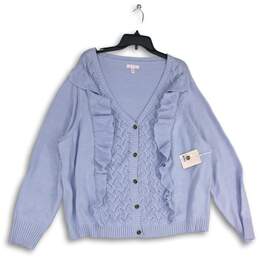 NWT LC Lauren Conrad Womens Blue Ruffle Pointelle Cardigan Sweater Size 3X