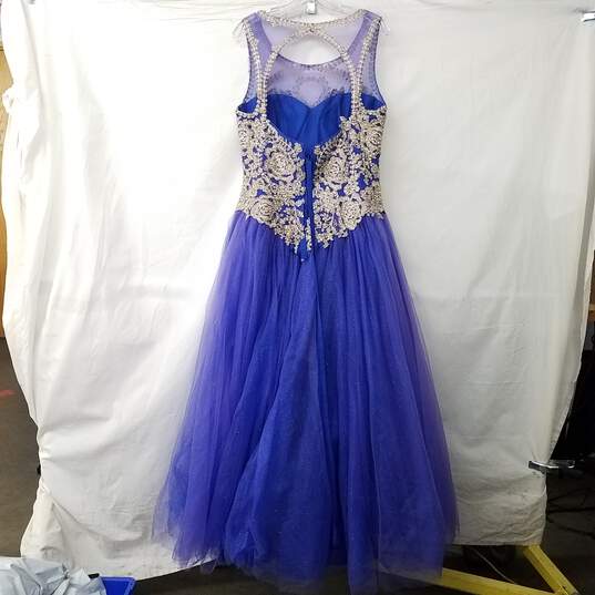 Asped Purple Blue Embellished Lace Ruffled Short Sleeve Dress Sz 2XL image number 2