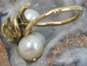 Romantic 14K Yellow Gold Faux Pearl & Leaf Ring 4.9g image number 3