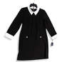 NWT Womens Black White Long Sleeve Collared Back Zip Shift Dress Size 12 image number 1
