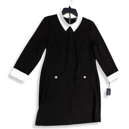 NWT Womens Black White Long Sleeve Collared Back Zip Shift Dress Size 12