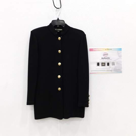 Women's St John Basics Navy Button up Knitted Blazer Size 2 image number 1