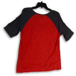 Womens Red Black Short Sleeve Round Neck Stretch Pullover T-Shirt Size L alternative image
