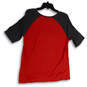 Womens Red Black Short Sleeve Round Neck Stretch Pullover T-Shirt Size L image number 2