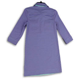Womens Blue White Striped Long Sleeve Spread Collar Shirt Dress Size XS alternative image
