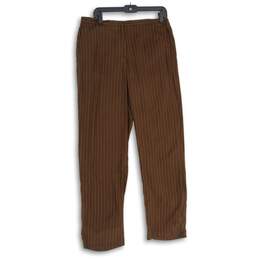 Ralph Lauren Womens Brown Striped Flat Front Straight Leg Ankle Pants Size 14