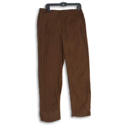 Ralph Lauren Womens Brown Striped Flat Front Straight Leg Ankle Pants Size 14 image number 1