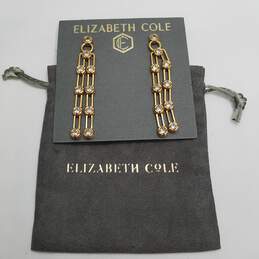 Elizabeth Cole Gold Tone Crystal Dangle Earrings W/Bag 13.8g