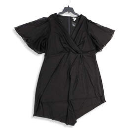 NWT Womens Black Surplice Neck Short Sleeve Back Zip Mini Dress Size 26/28