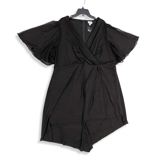 NWT Womens Black Surplice Neck Short Sleeve Back Zip Mini Dress Size 26/28 image number 1