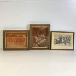 Lot of 3 Old Western Images on Glass and Print Print by Remington 1976 Framed