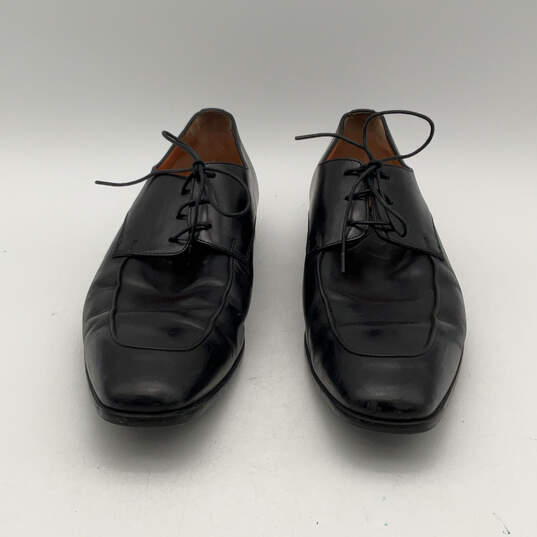 Mens 2605 Black Leather Apron Toe Low Top Lace Up Derby Dress Shoes Size 10 image number 4
