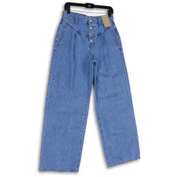 NWT Womens Blue Denim Medium Wash Button Fly Wide Leg Jeans Size W 28