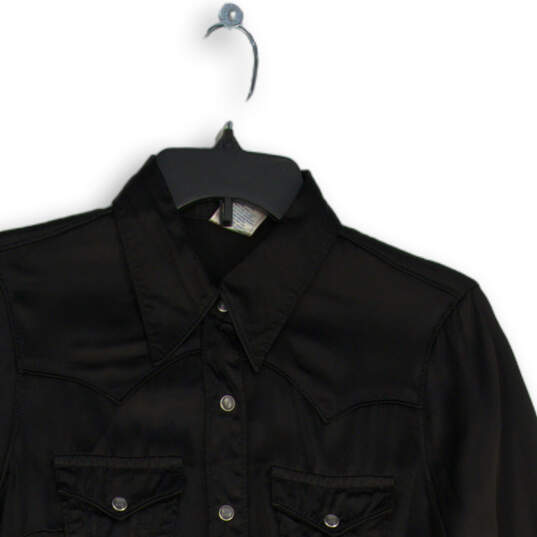 NWT Womens Black Pointed Collar Long Sleeve Flap Pocket Button-Up Shirt Size XS image number 3