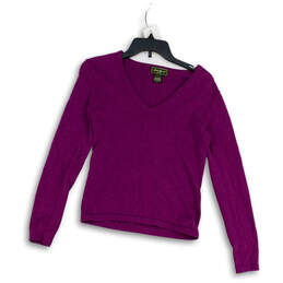 Womens Purple Long Sleeve V Neck Cropped Pullover Sweater Size Small