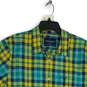 Mens Multicolor Blue Plaid Short Sleeve Collared Button-Up Shirt Size XL image number 3