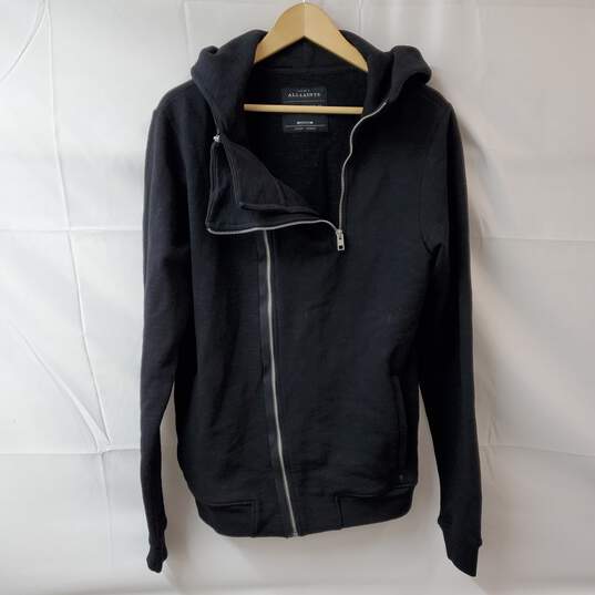 All Saints Front Double Zip Black Hoodie MD image number 2