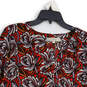 Womens Red Purple Floral Split Neck Long Sleeve Blouse Top Size Medium image number 3