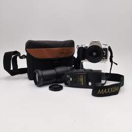 Minolta Maxxum HTsi Plus SLR 35mm Film Camera W/ Lenses Flash & Case