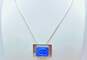 Signed D Wayne 1998 925 Modernist Blue Dichroic Art Glass Tiered Rectangle Pendant Long Snake Chain Necklace 30.4g image number 1