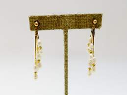 14K Gold White Freshwater Pearls & Ball Beaded Cobra Chains Drop Post Earrings 4.9g alternative image