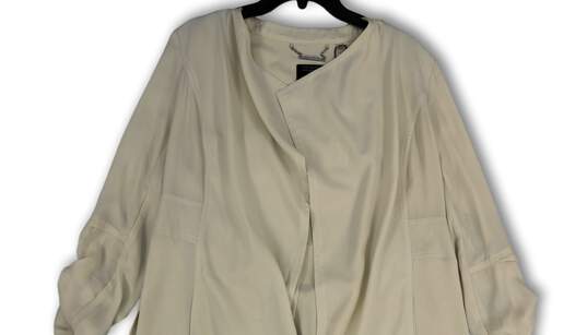 Womens Beige Roll Tab Sleeve Waist Belt Pockets Open-Front Jacket Size L image number 3