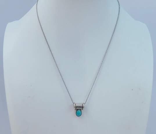 Signed P Skeet & CFJ 925 Turquoise Pendant Necklace & Drop Earrings 5.6g image number 2